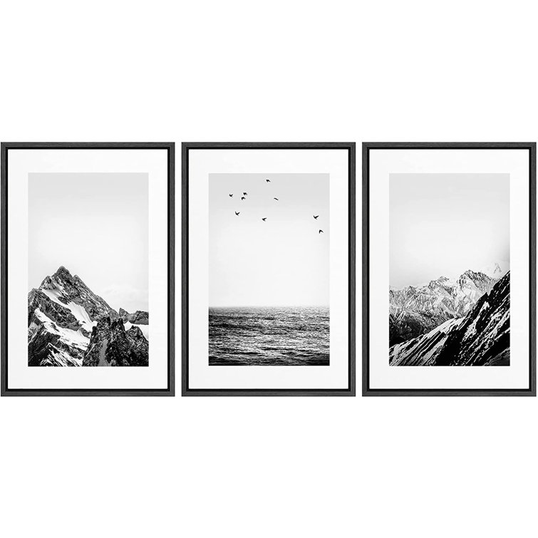 IDEA4WALL Noway Black White Snowy Winter Mountain Framed On Canvas